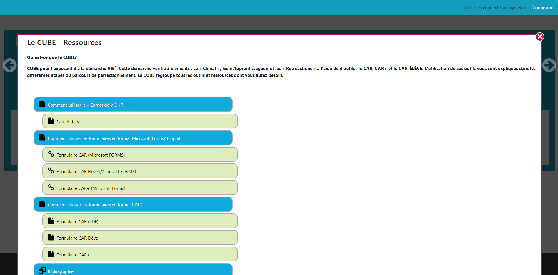 Interface des ressources MIROIR.